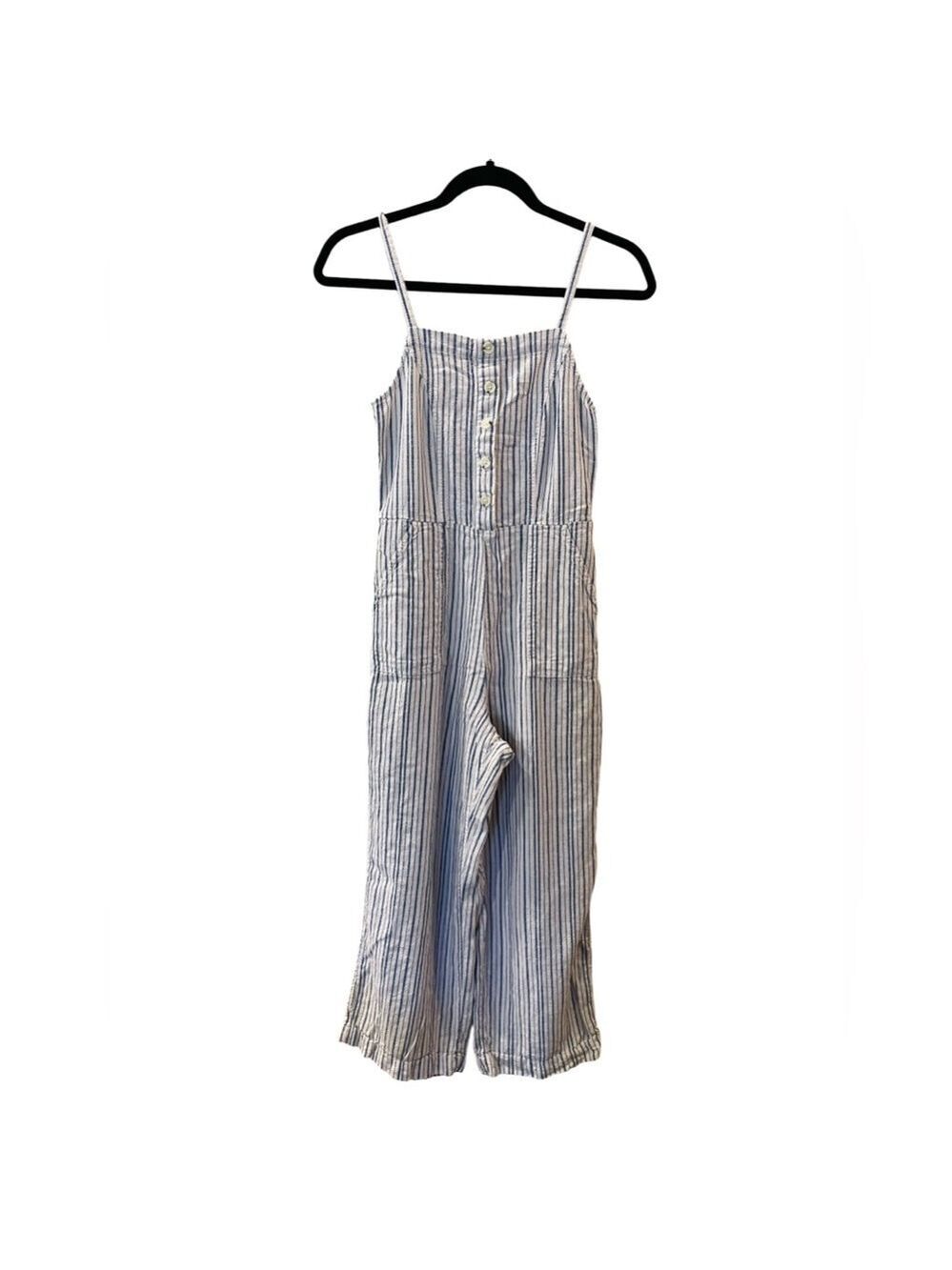 Old Navy Women's Blue White Striped Linen Blend Cami Jumpsuit Size: XS
